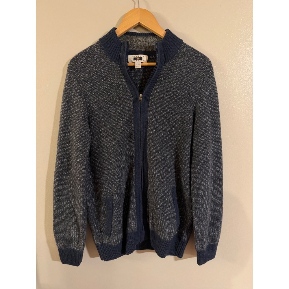 Joseph Abboud Mens Blue Marl Full Zip Sweater Mock Neck wool large - Picture 1 of 3